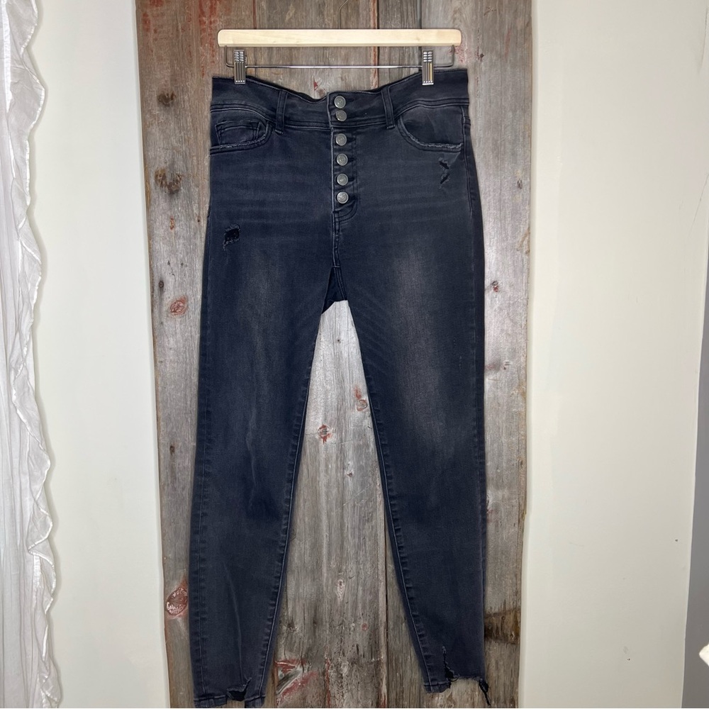 Flying Monkey Atomic High Rise Skinny Jeans Exposed Button Fly in Black size 29 - Picture 3 of 13